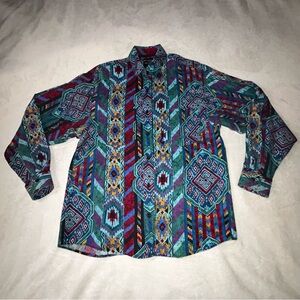 Multicolor Geometric Pattern Men's Casual Button Down Shirt